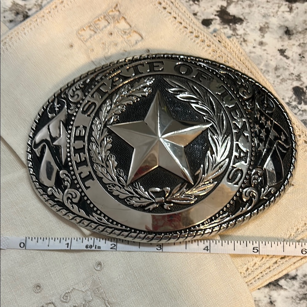Silver and Black Texas State Belt Buckle